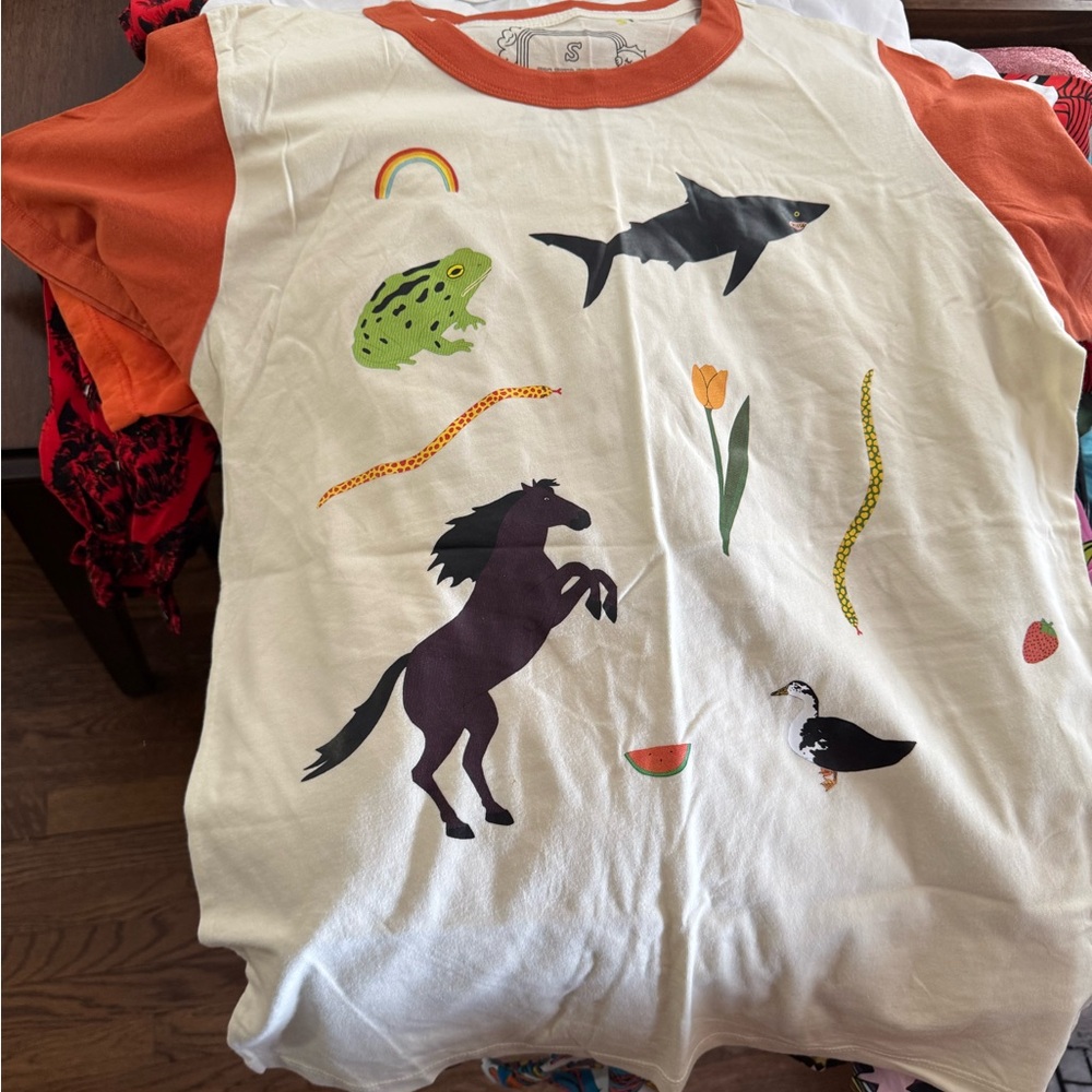 Vintage Big Bud Press x Lorien Stern Collab - Orange and White Tee Short